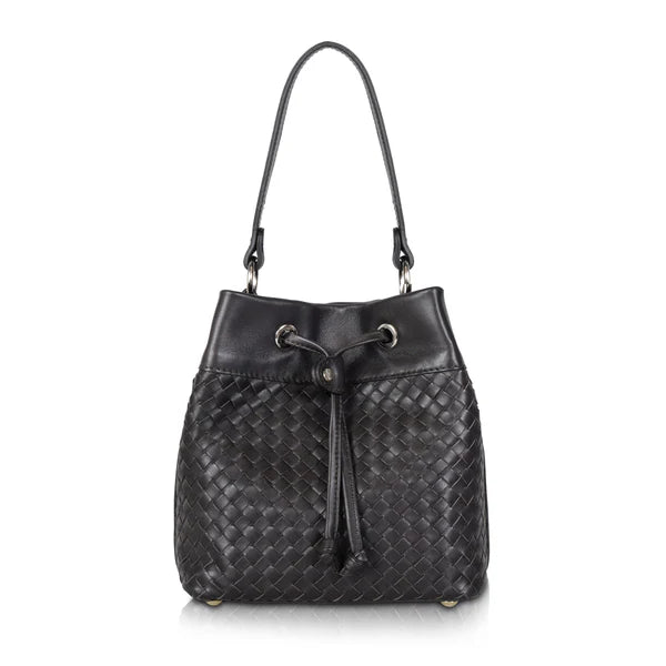 Woven Drawstring Convertible Bucket Crossbody Bag